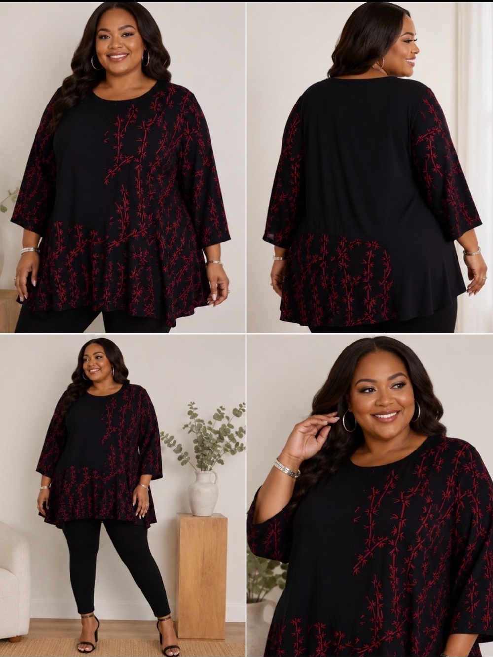 Making It Big “On the Plus Side” 5X Black & Red Artsy Tunic Blouse  NWOT